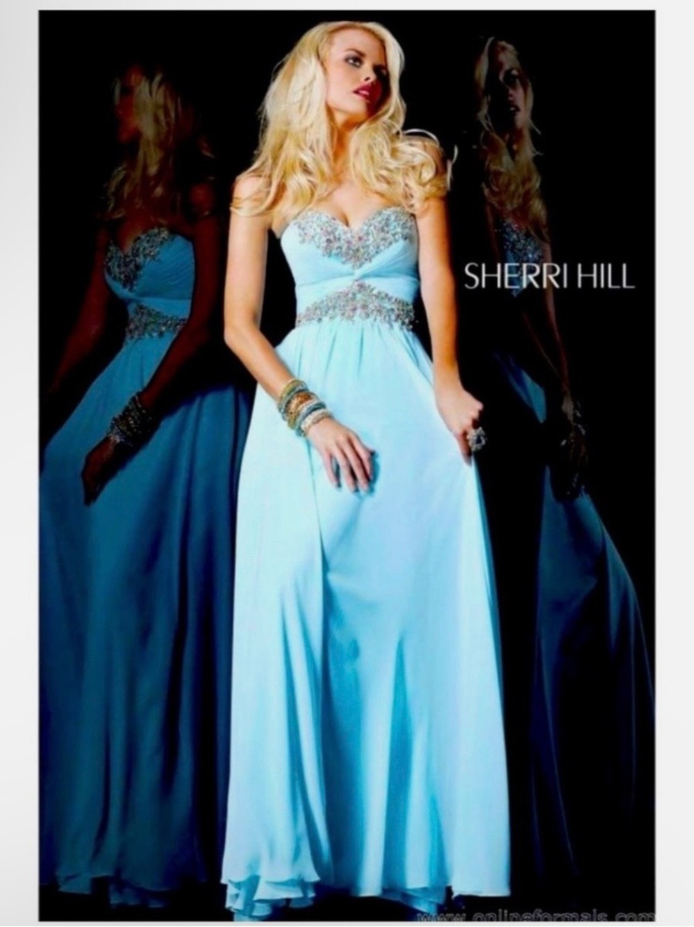 Sherri Hill Sky Blue Strapless Beaded Sweetheart Gown